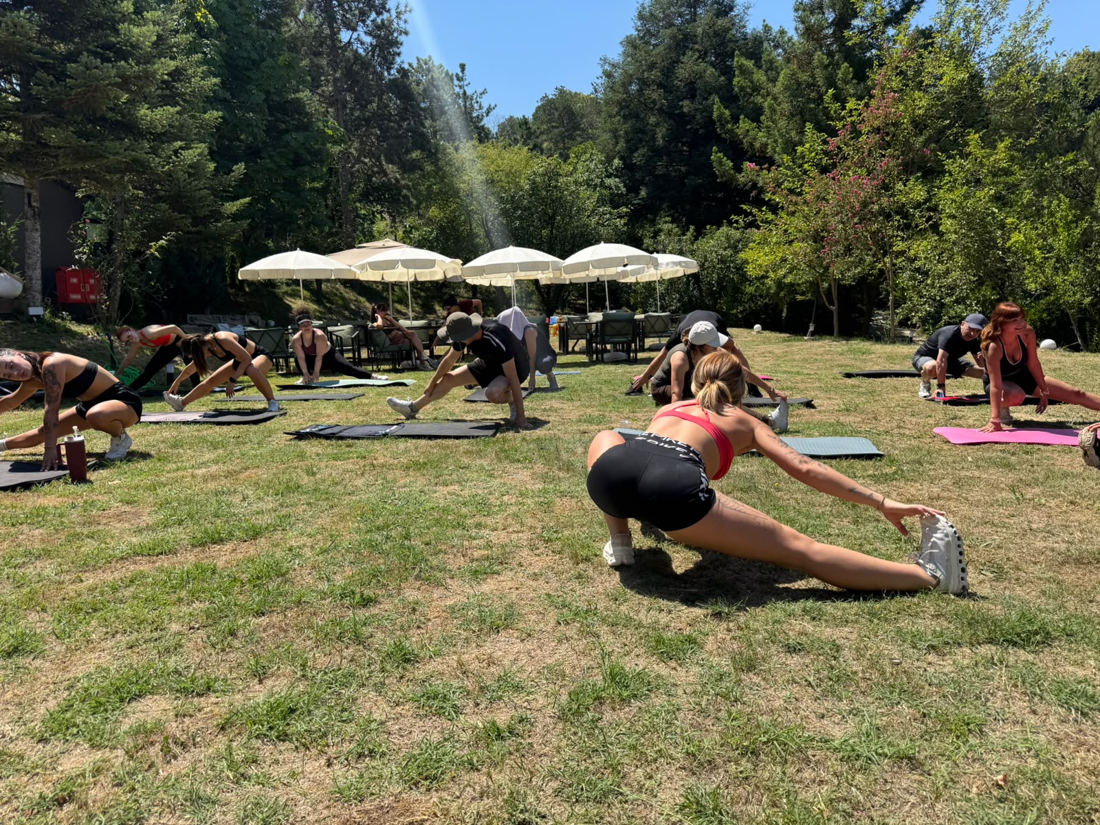 Doğada fitness kampında hareket ve mobility çalışması